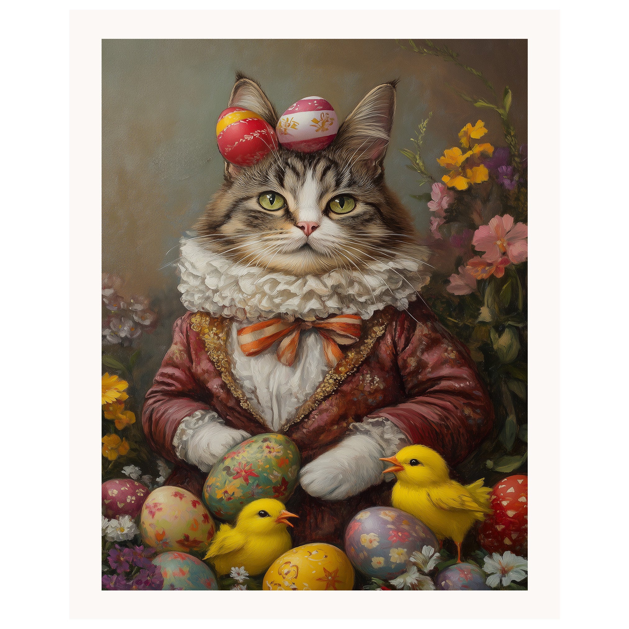Hoppy Kitty: Adorable Cat Dressed in a Festive Spring Costume on Canvas Wrap, Framed Print, or Rolled Artwork
