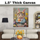 Pastel Paws: Stylish Cat Posing in a Charming Holiday Ensemble on Canvas Wrap, Framed Print, or Rolled Artwork
