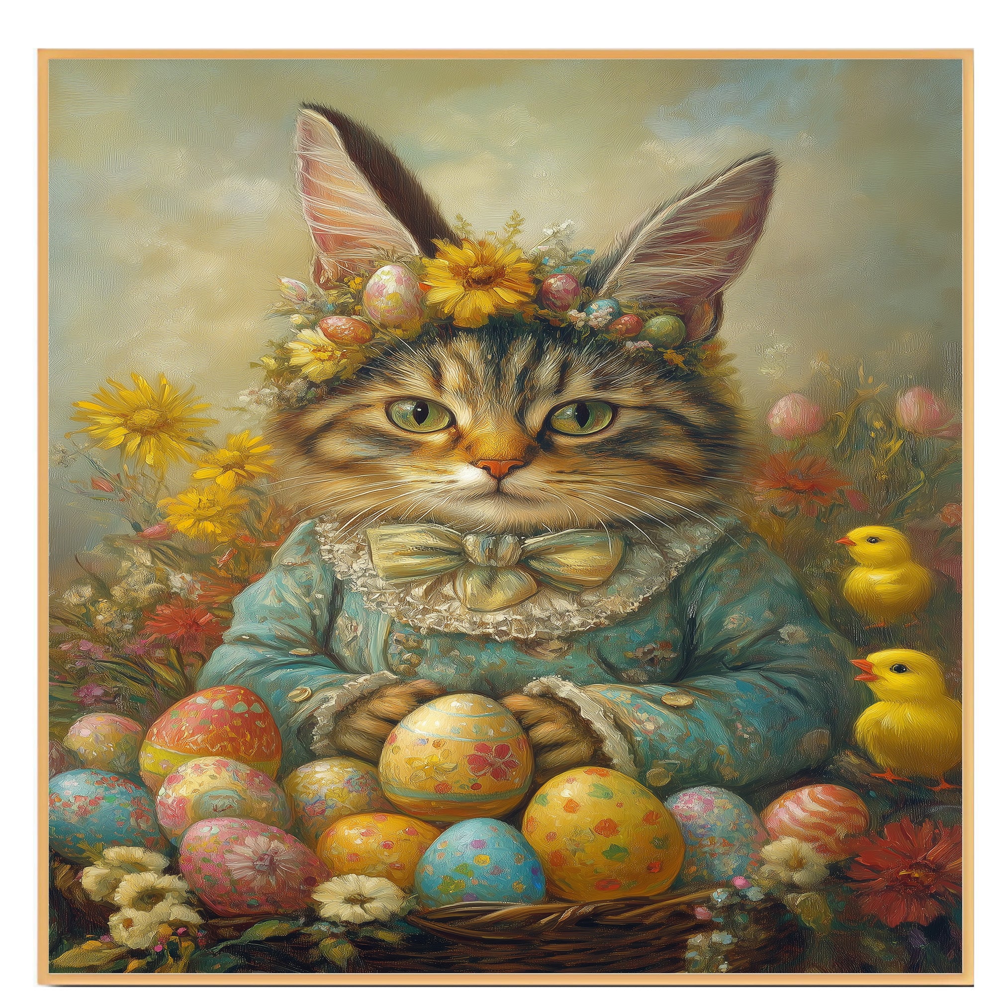 Feline Festivities: Cute Cat Ready for a Springtime Celebration on Canvas Wrap, Framed Print, or Rolled Artwork