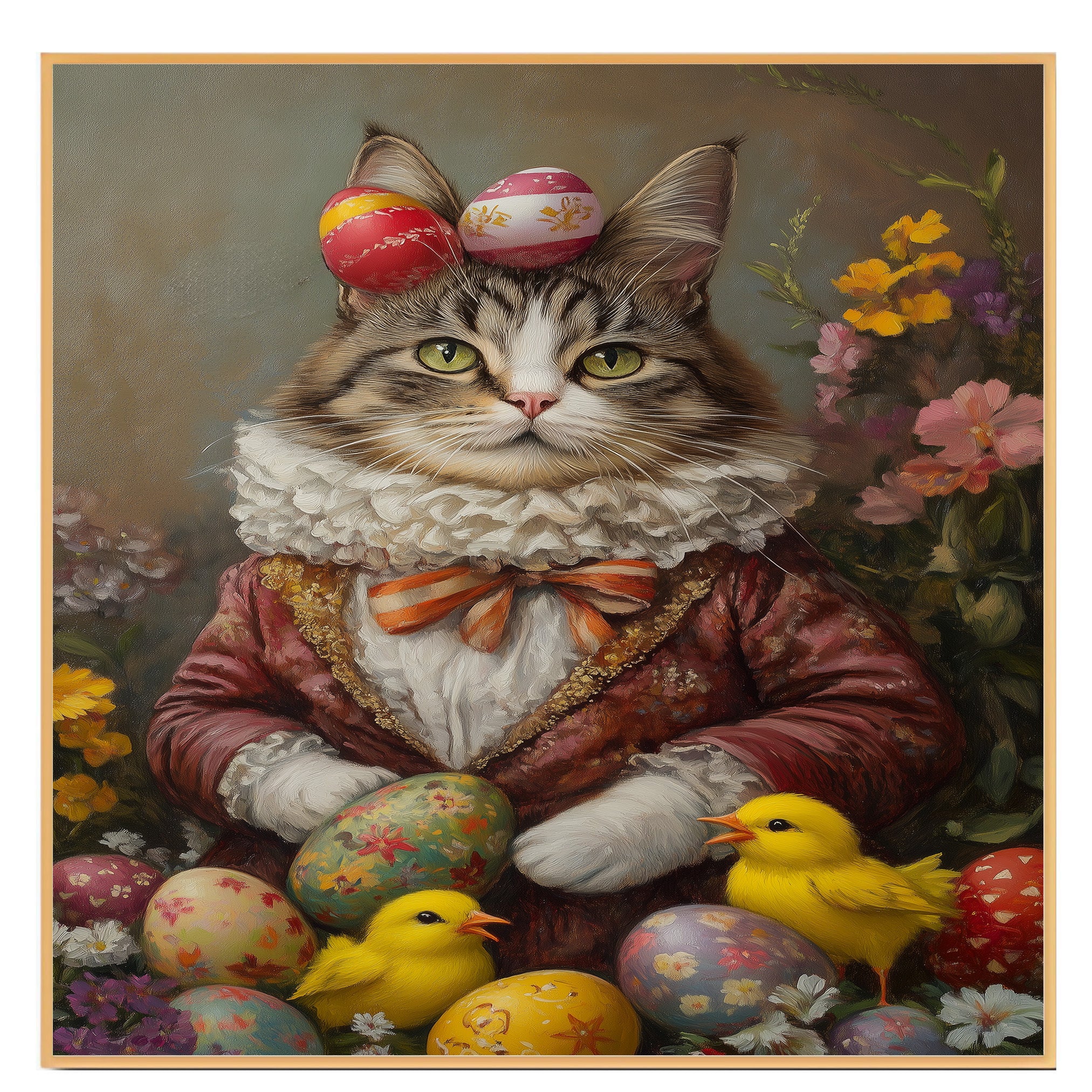 Hoppy Kitty: Adorable Cat Dressed in a Festive Spring Costume on Canvas Wrap, Framed Print, or Rolled Artwork