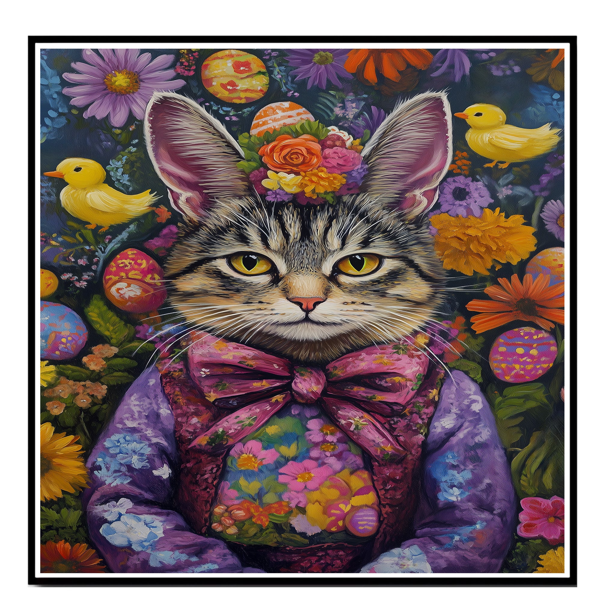 Bunny-Eared Beauty: Playful Cat Dressed for a Festive Spring Celebration on Canvas Wrap, Framed Print, or Rolled Artwork