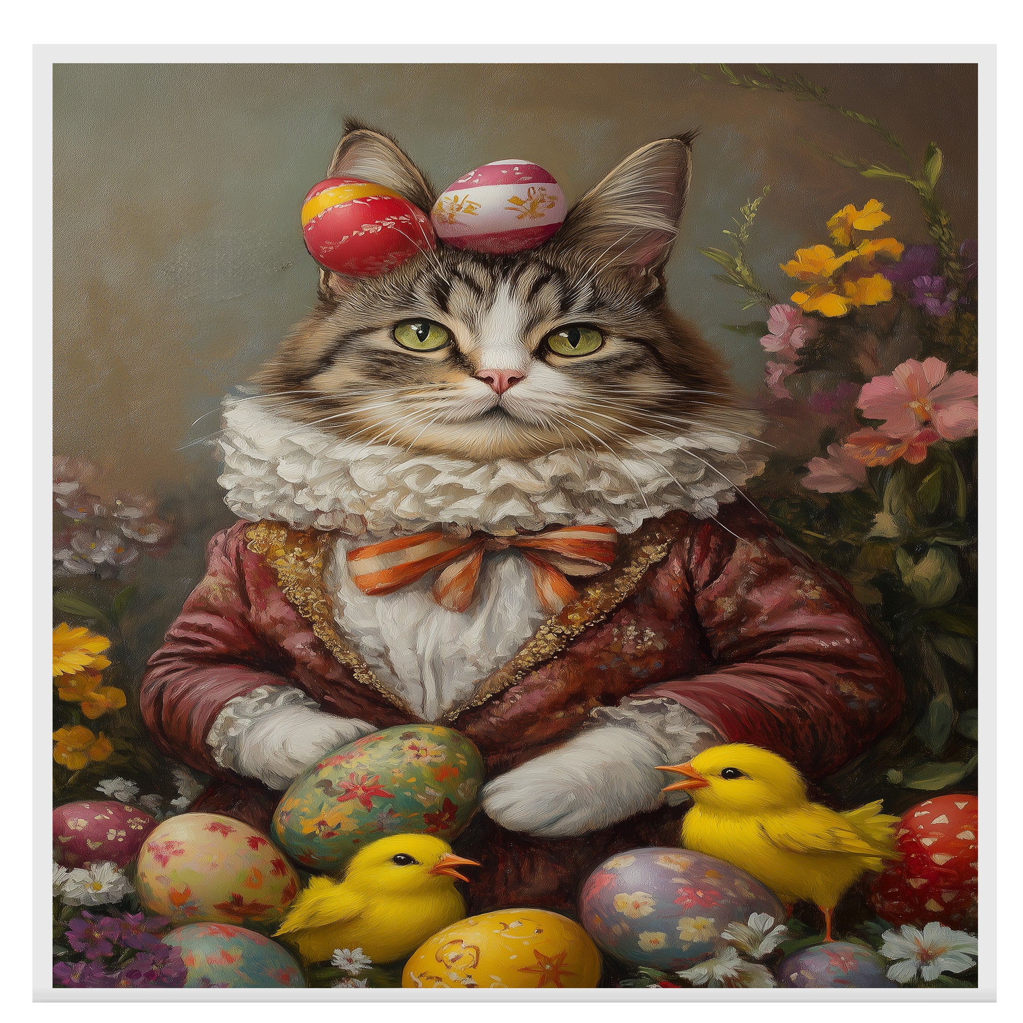 Hoppy Kitty: Adorable Cat Dressed in a Festive Spring Costume on Canvas Wrap, Framed Print, or Rolled Artwork