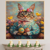 Springtime Whiskers: Cat Posing in a Festive Holiday Look on Premium Canvas Wrap, Framed Print, or Rolled Artwork