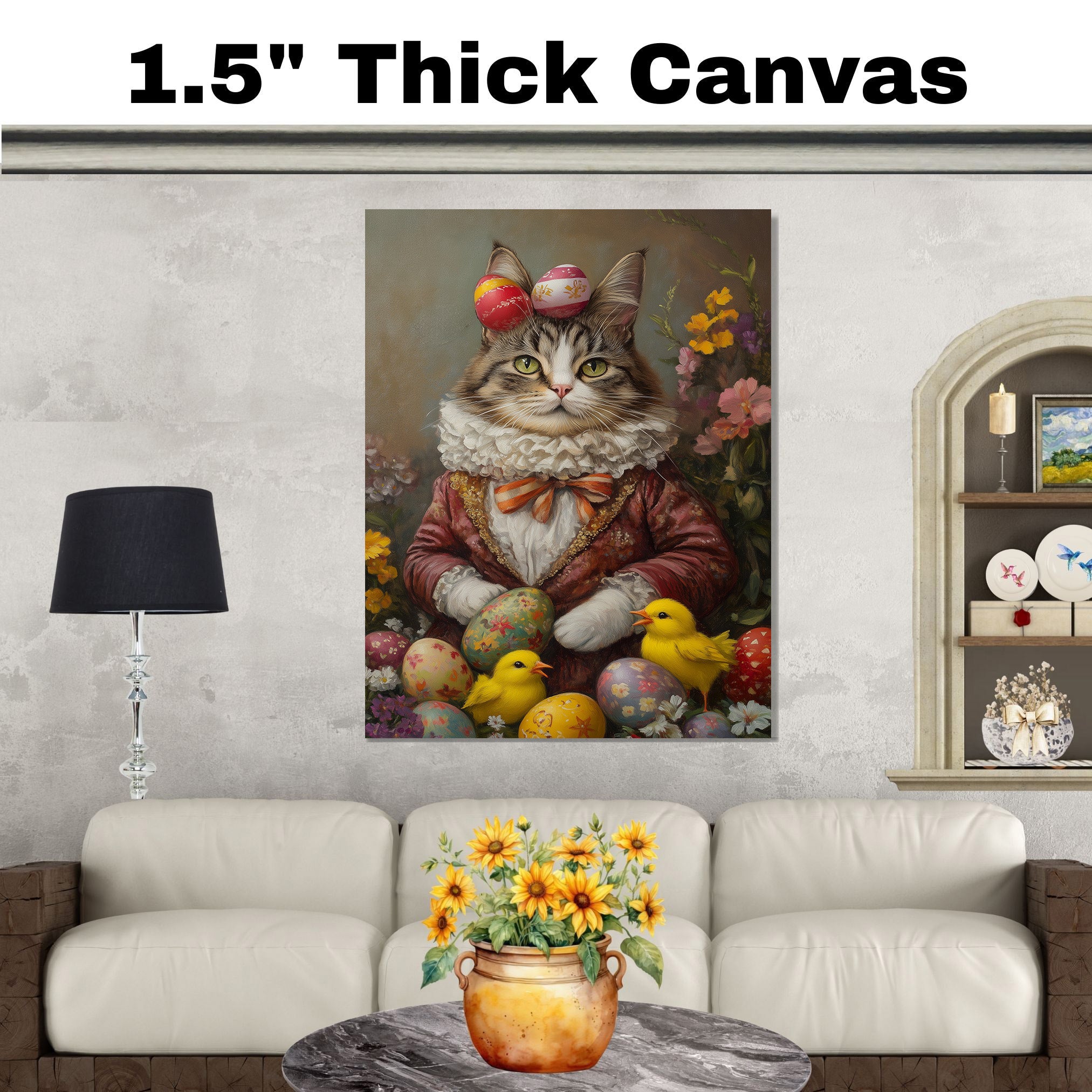 Hoppy Kitty: Adorable Cat Dressed in a Festive Spring Costume on Canvas Wrap, Framed Print, or Rolled Artwork