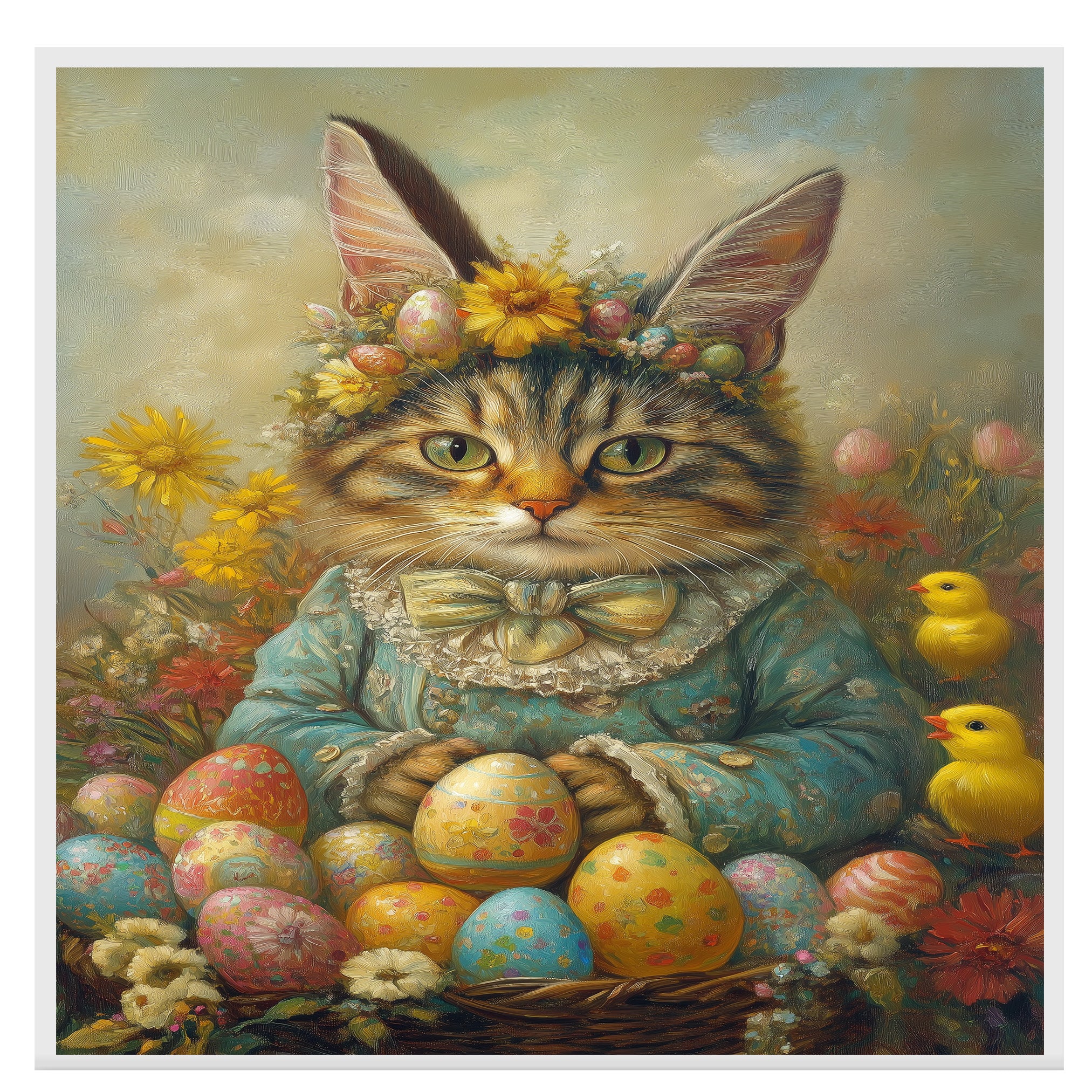 Feline Festivities: Cute Cat Ready for a Springtime Celebration on Canvas Wrap, Framed Print, or Rolled Artwork