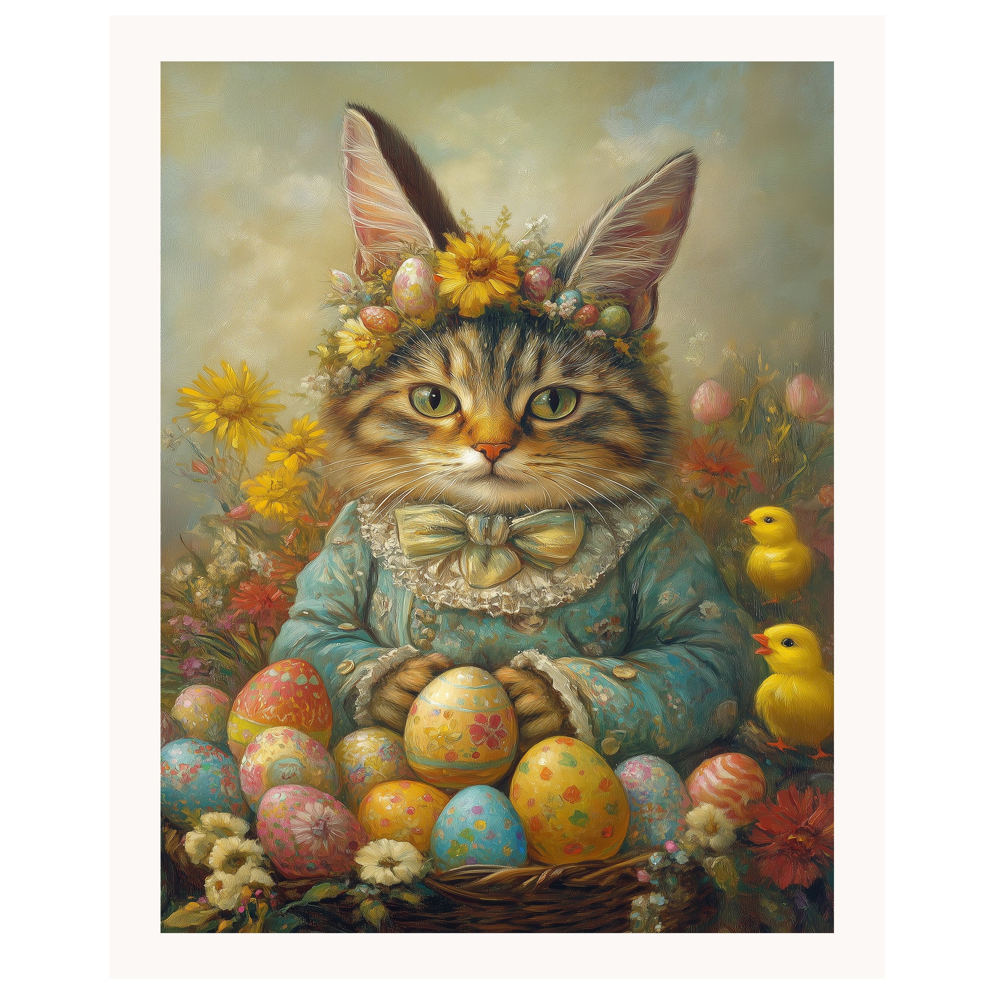Feline Festivities: Cute Cat Ready for a Springtime Celebration on Canvas Wrap, Framed Print, or Rolled Artwork