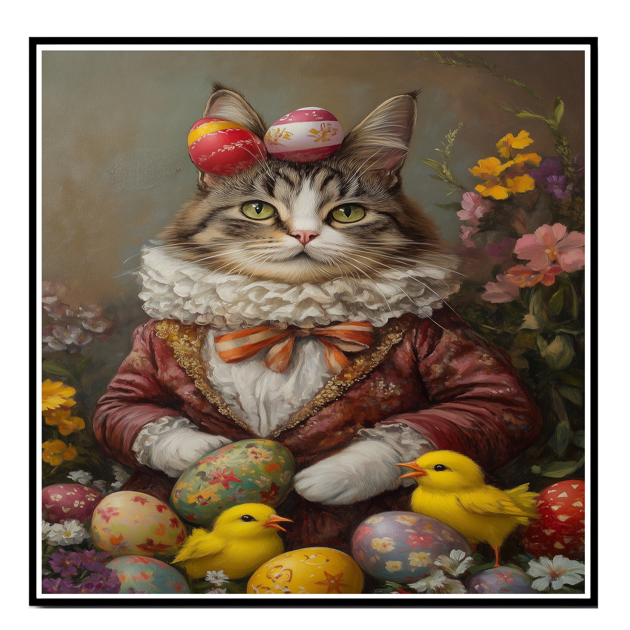 Hoppy Kitty: Adorable Cat Dressed in a Festive Spring Costume on Canvas Wrap, Framed Print, or Rolled Artwork