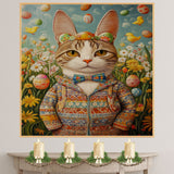 Springtime Whiskers: Playful Cat in a Cheerful Holiday Costume on Canvas Wrap, Framed Print, or Rolled Artwork