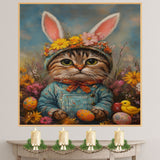 Easter Delight: Stylish Cat Dressed in a Cheerful Spring Ensemble on Artistic Canvas Wrap, Framed Print, or Rolled Artwork
