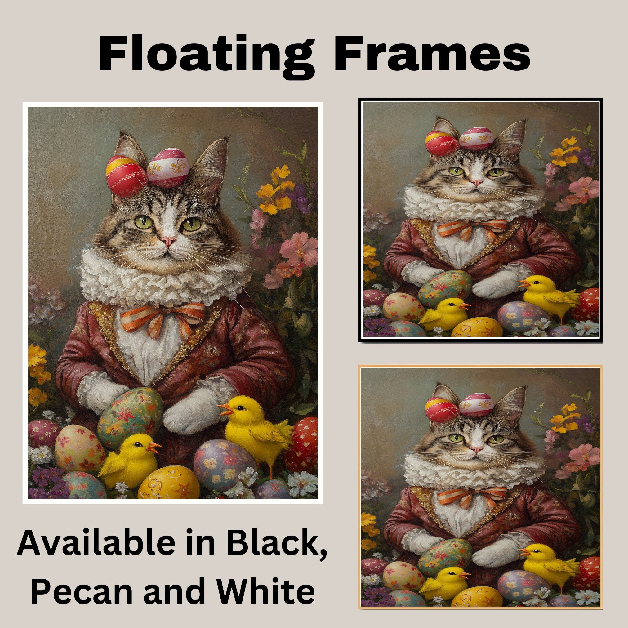 Hoppy Kitty: Adorable Cat Dressed in a Festive Spring Costume on Canvas Wrap, Framed Print, or Rolled Artwork