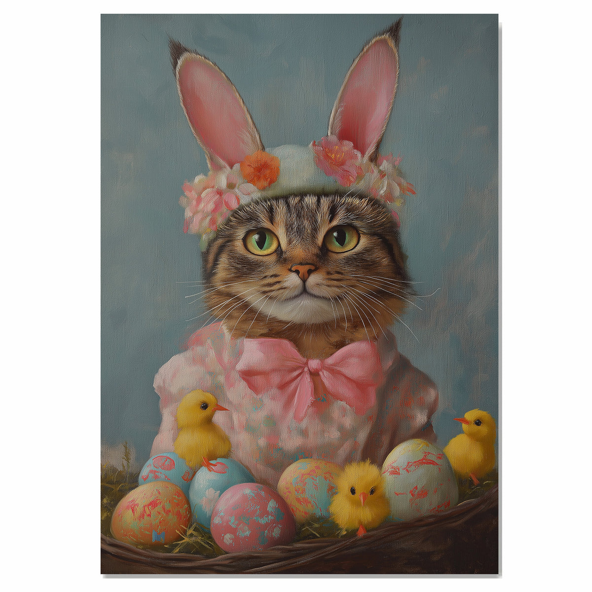 Springtime Purrfection: Cute Cat Showing Off a Seasonal Outfit on Canvas Wrap, Framed Print, or Rolled Artwork