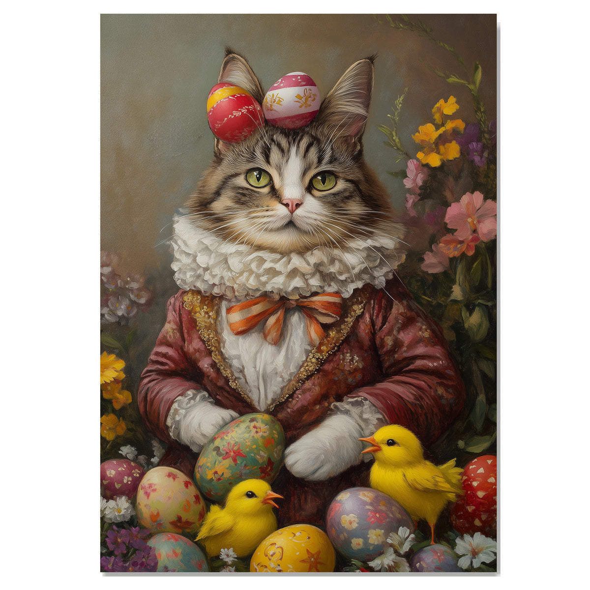 Hoppy Kitty: Adorable Cat Dressed in a Festive Spring Costume on Canvas Wrap, Framed Print, or Rolled Artwork