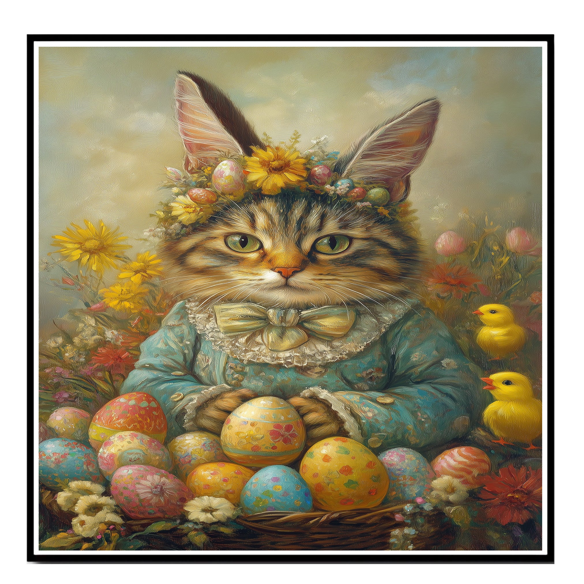 Feline Festivities: Cute Cat Ready for a Springtime Celebration on Canvas Wrap, Framed Print, or Rolled Artwork