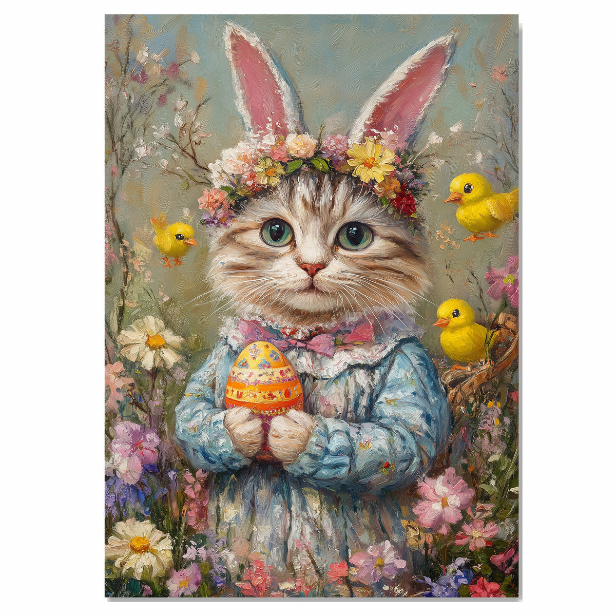 Pastel Paws: Stylish Cat Posing in a Charming Holiday Ensemble on Canvas Wrap, Framed Print, or Rolled Artwork