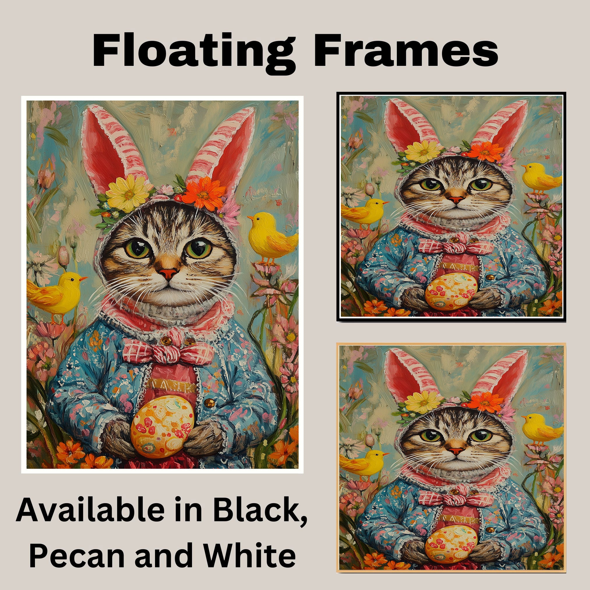 Festive Feline: Adorable Cat Showing Off a Playful Springtime Look on Decorative Canvas Wrap, Framed Print, or Rolled Artwork
