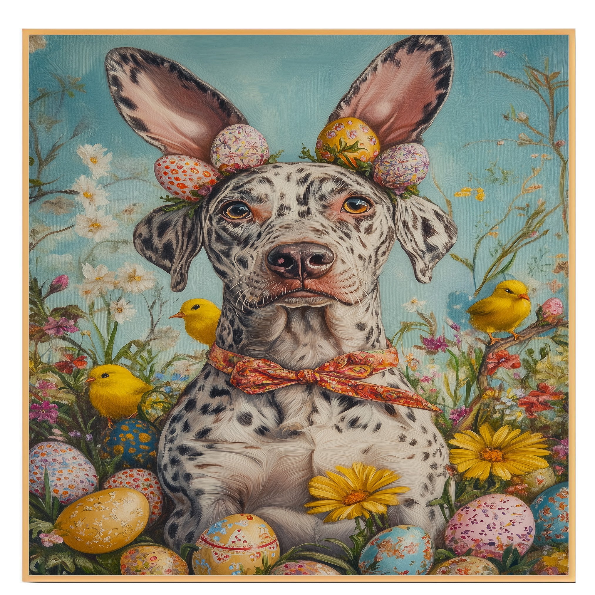 Festive Paws: Catahoula Leopard Dog Dressed for a Cheerful Spring Celebration on Canvas Wrap, Framed Print, or Rolled Artwork