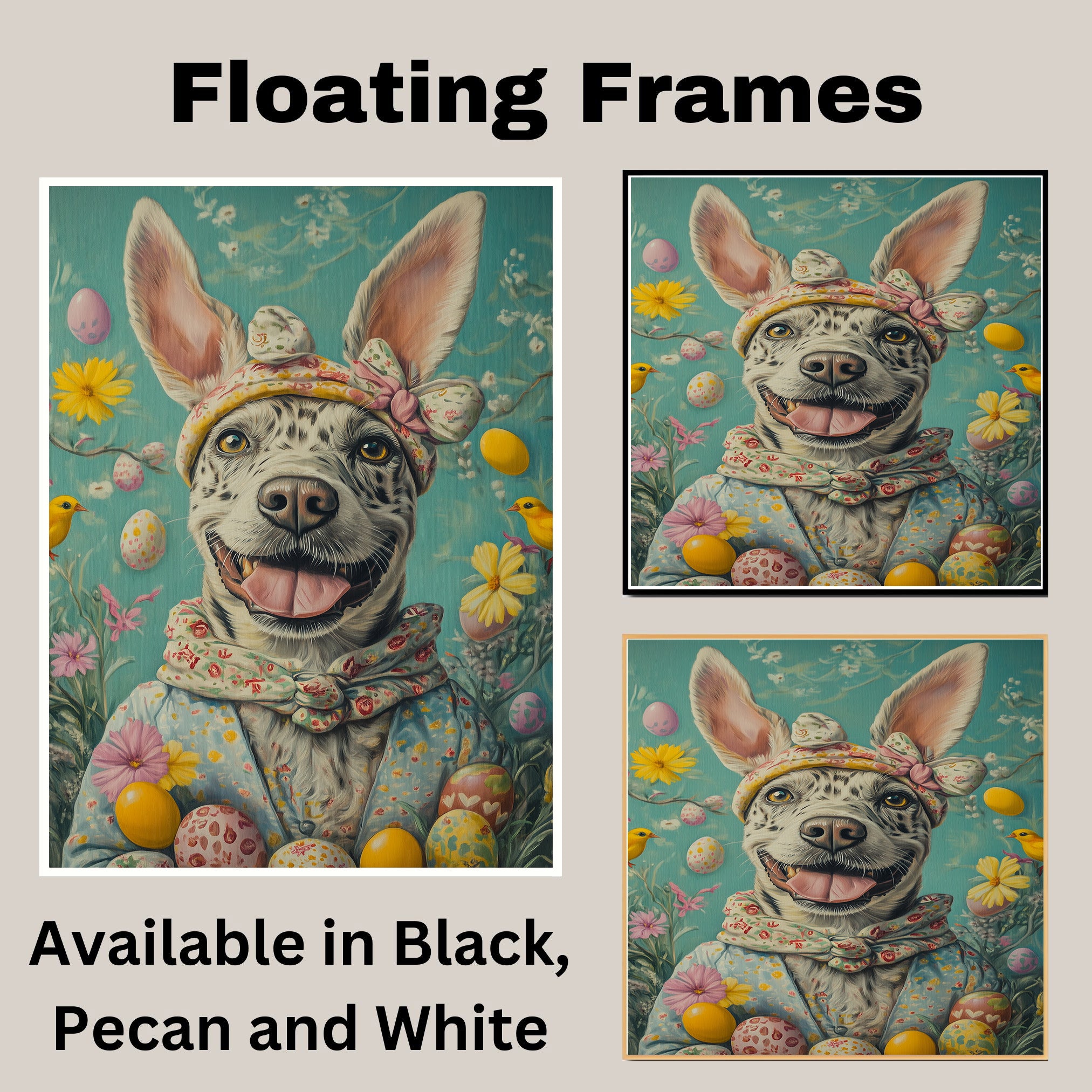 Festive Pup: Catahoula Leopard Dog Dressed for Spring Celebration on Canvas Wrap, Framed Print, or Rolled Artwork
