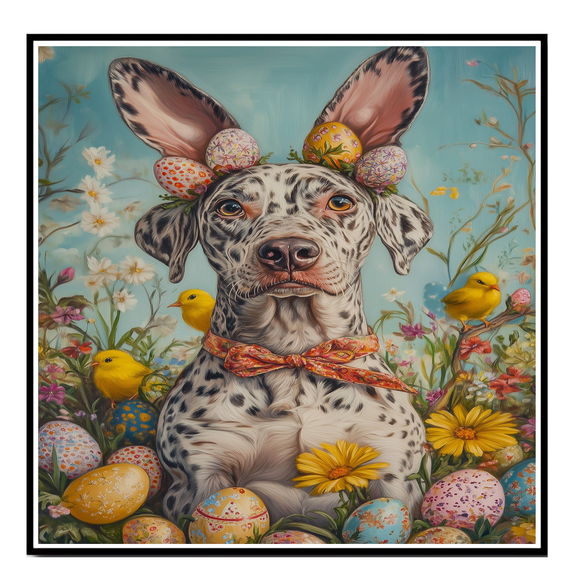 Festive Paws: Catahoula Leopard Dog Dressed for a Cheerful Spring Celebration on Canvas Wrap, Framed Print, or Rolled Artwork