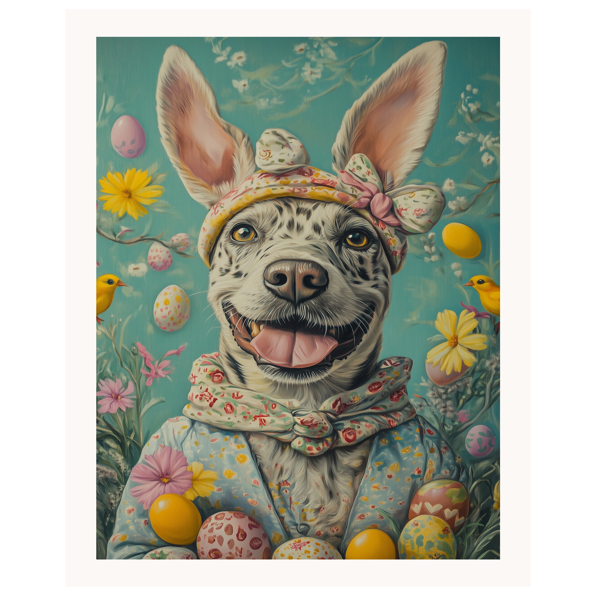 Festive Pup: Catahoula Leopard Dog Dressed for Spring Celebration on Canvas Wrap, Framed Print, or Rolled Artwork