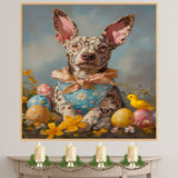 Springtime Charm: Catahoula Leopard Dog in Seasonal Attire on Canvas, Framed Print, or Rolled Art