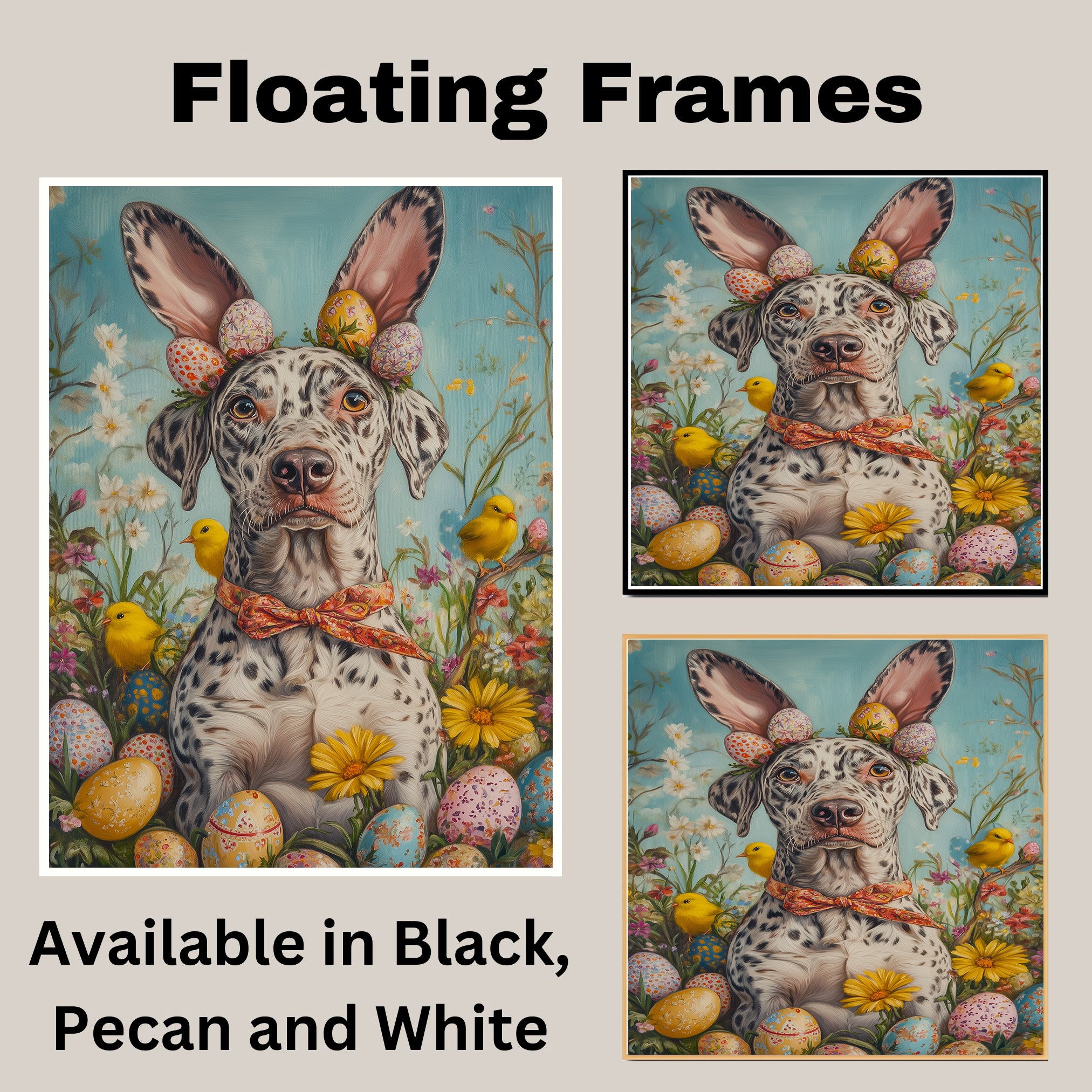 Festive Paws: Catahoula Leopard Dog Dressed for a Cheerful Spring Celebration on Canvas Wrap, Framed Print, or Rolled Artwork