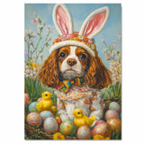 Springtime Charm: Cavalier King Charles Spaniel in a Festive Holiday Attire on Canvas, Framed Print, or Rolled Art