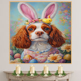 Regal Elegance: Cavalier King Charles Spaniel Dressed for a Festive Spring Celebration on Art Print, Canvas, or Framed Decor