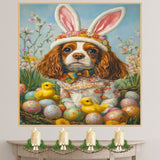 Springtime Charm: Cavalier King Charles Spaniel in a Festive Holiday Attire on Canvas, Framed Print, or Rolled Art