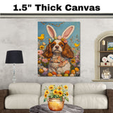 Regal Springtime: Cavalier King Charles Spaniel in Festive Holiday Attire on High-Quality Canvas or Framed Print