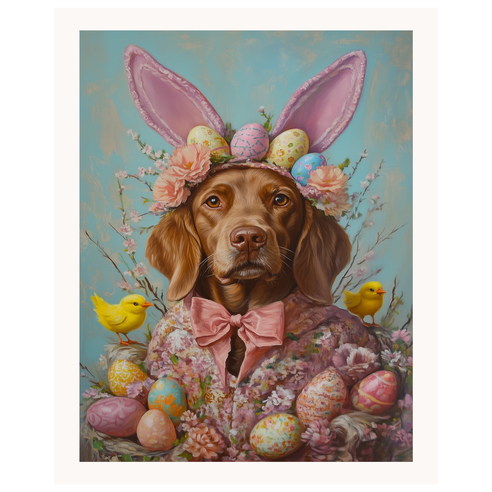 Festive Chesapeake Bay Retriever in a Cheerful Spring Ensemble on Canvas or Print