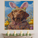 Festive Chesapeake Bay Retriever in Seasonal Attire - Adorable Springtime Artwork on Canvas or Print