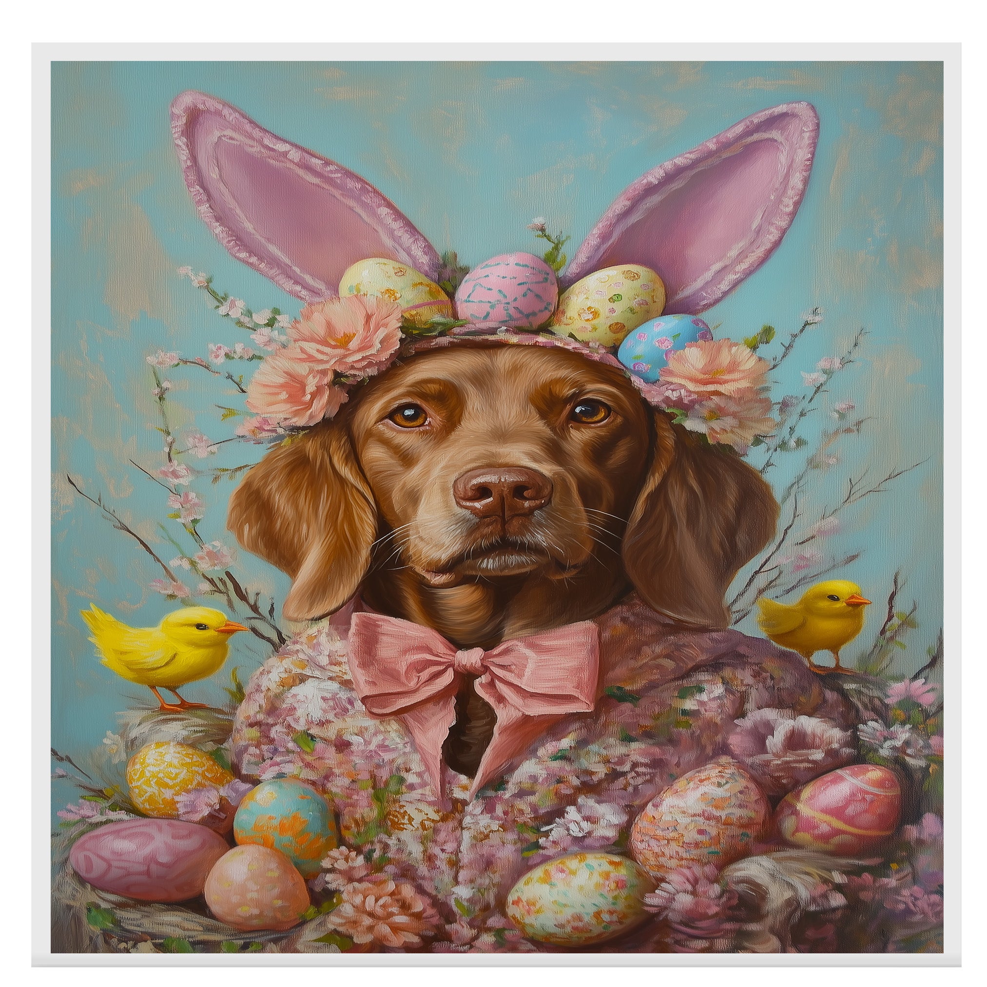 Festive Chesapeake Bay Retriever in a Cheerful Spring Ensemble on Canvas or Print