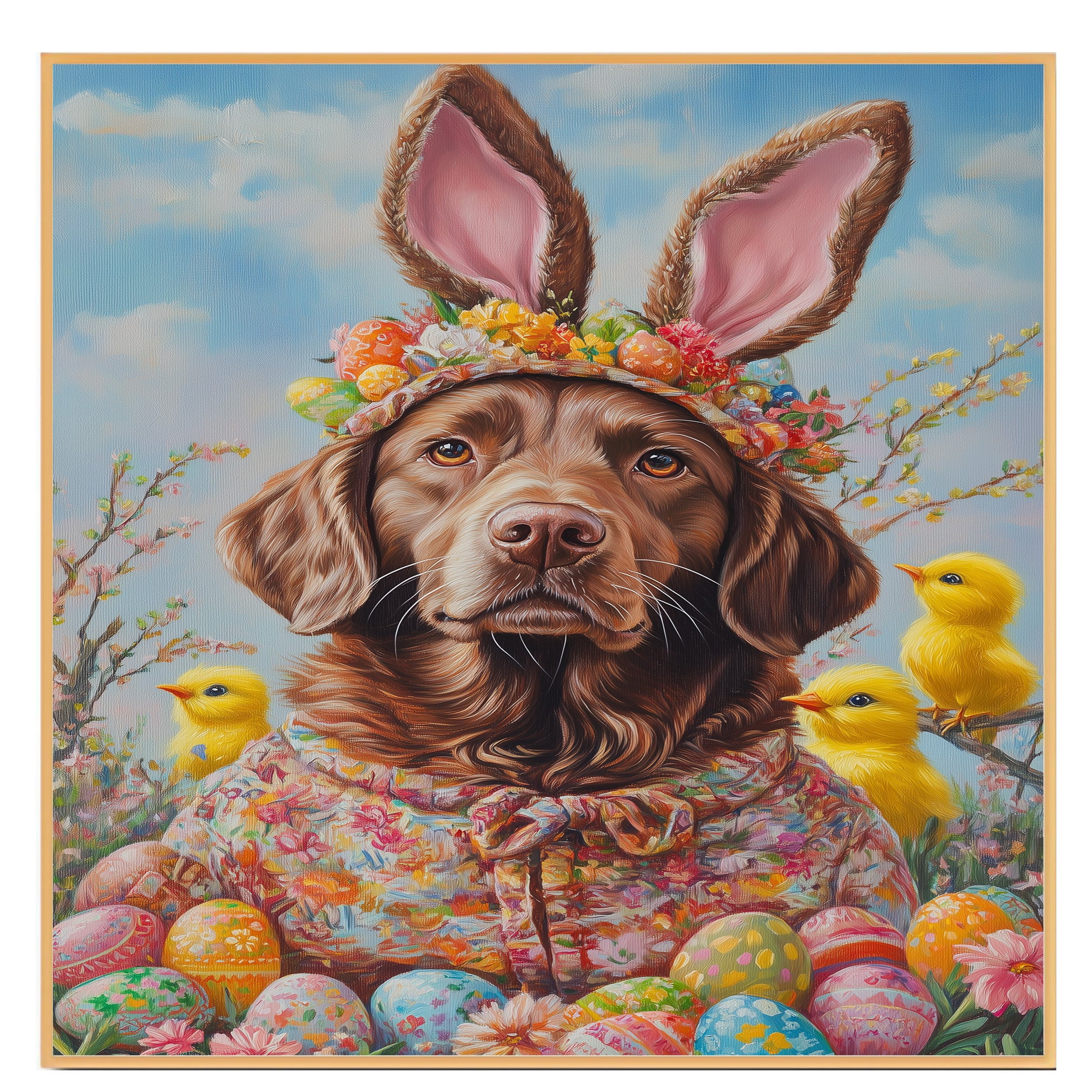 Chesapeake Bay Retriever Dressed for a Springtime Celebration on Canvas or Print