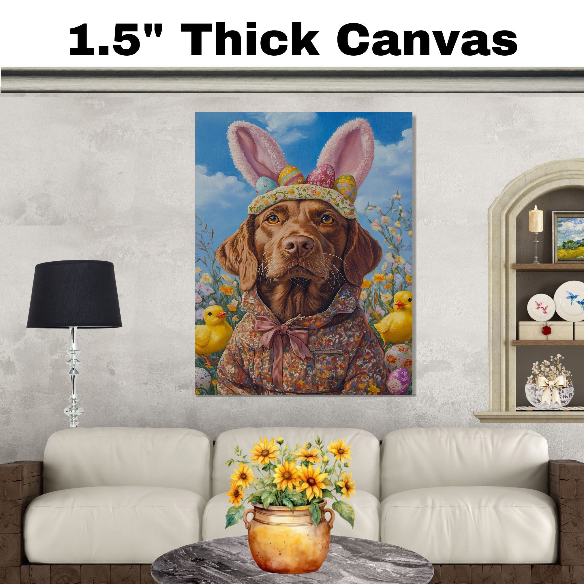 Festive Chesapeake Bay Retriever in Seasonal Attire - Adorable Springtime Artwork on Canvas or Print