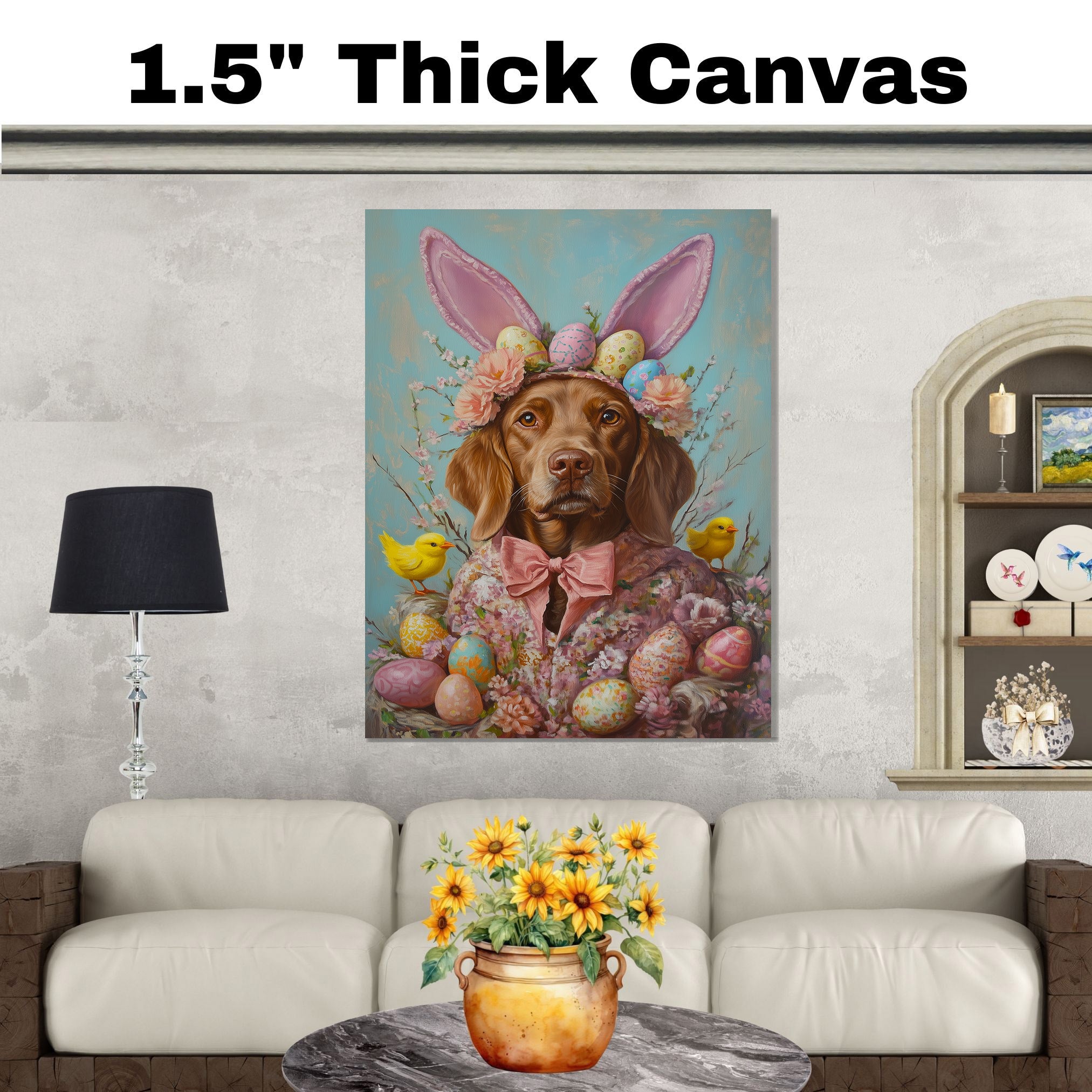 Festive Chesapeake Bay Retriever in a Cheerful Spring Ensemble on Canvas or Print