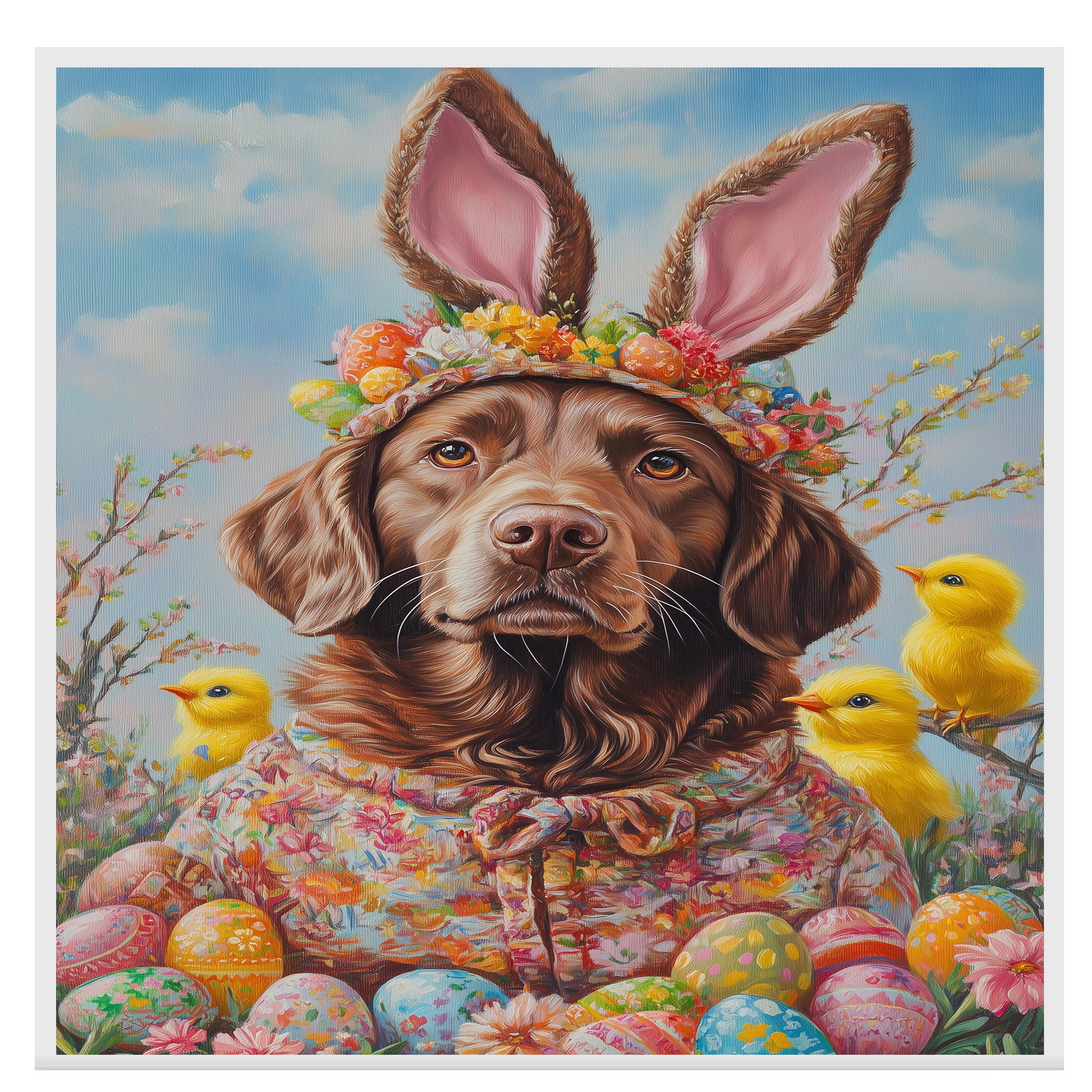 Chesapeake Bay Retriever Dressed for a Springtime Celebration on Canvas or Print