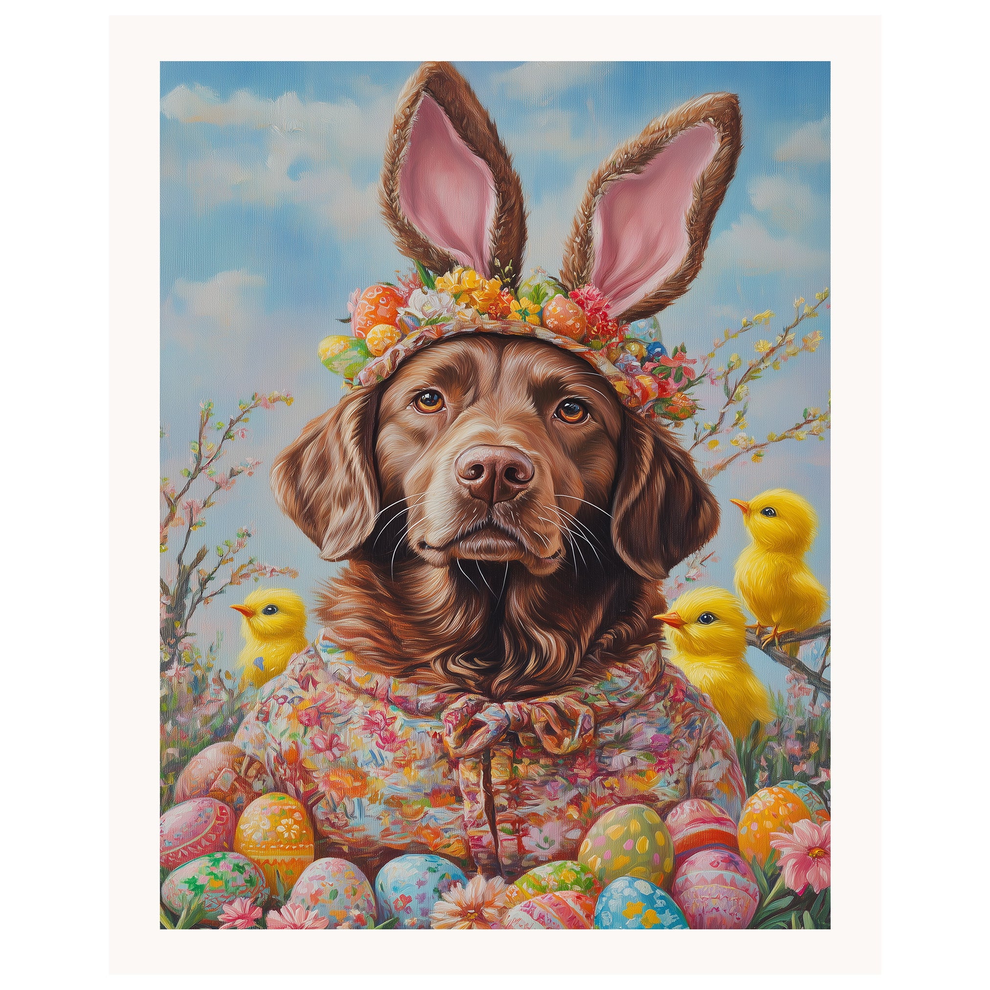 Chesapeake Bay Retriever Dressed for a Springtime Celebration on Canvas or Print