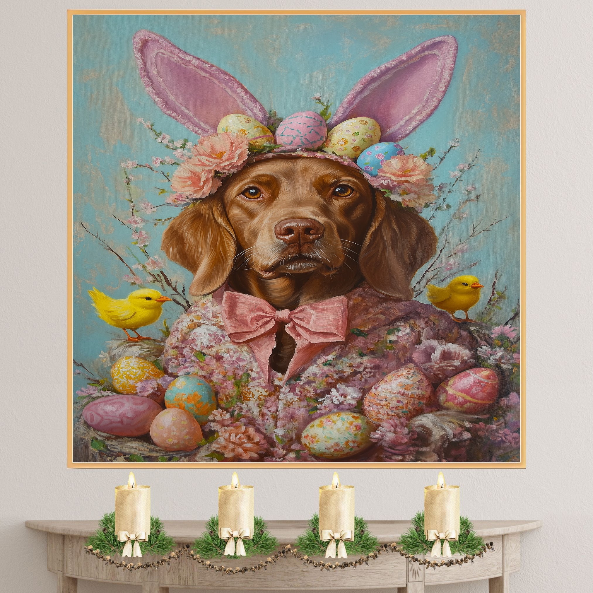 Festive Chesapeake Bay Retriever in a Cheerful Spring Ensemble on Canvas or Print