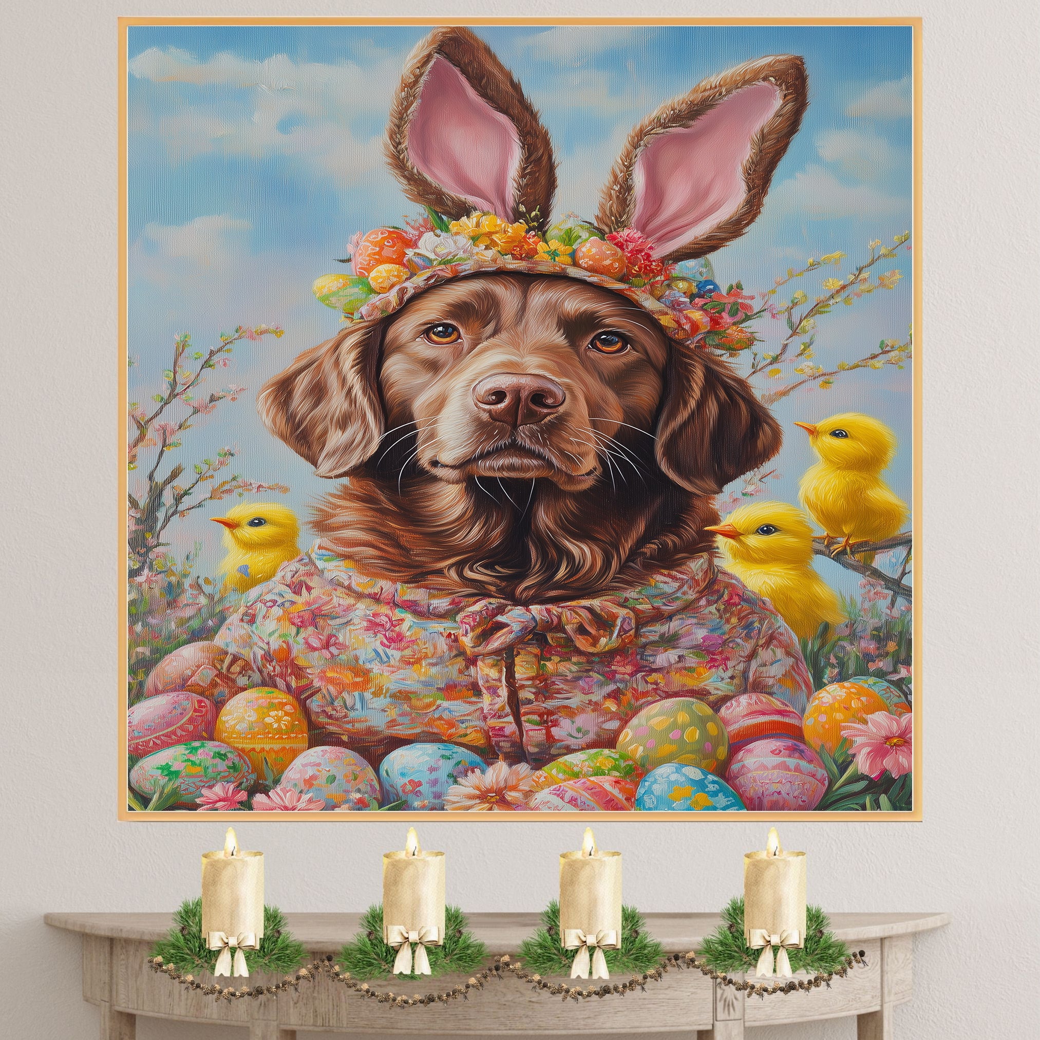Chesapeake Bay Retriever Dressed for a Springtime Celebration on Canvas or Print