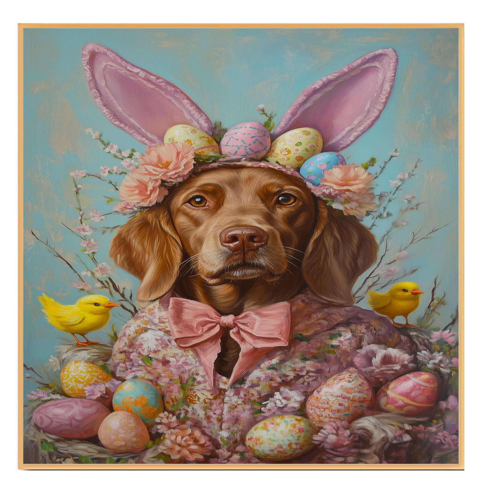 Festive Chesapeake Bay Retriever in a Cheerful Spring Ensemble on Canvas or Print