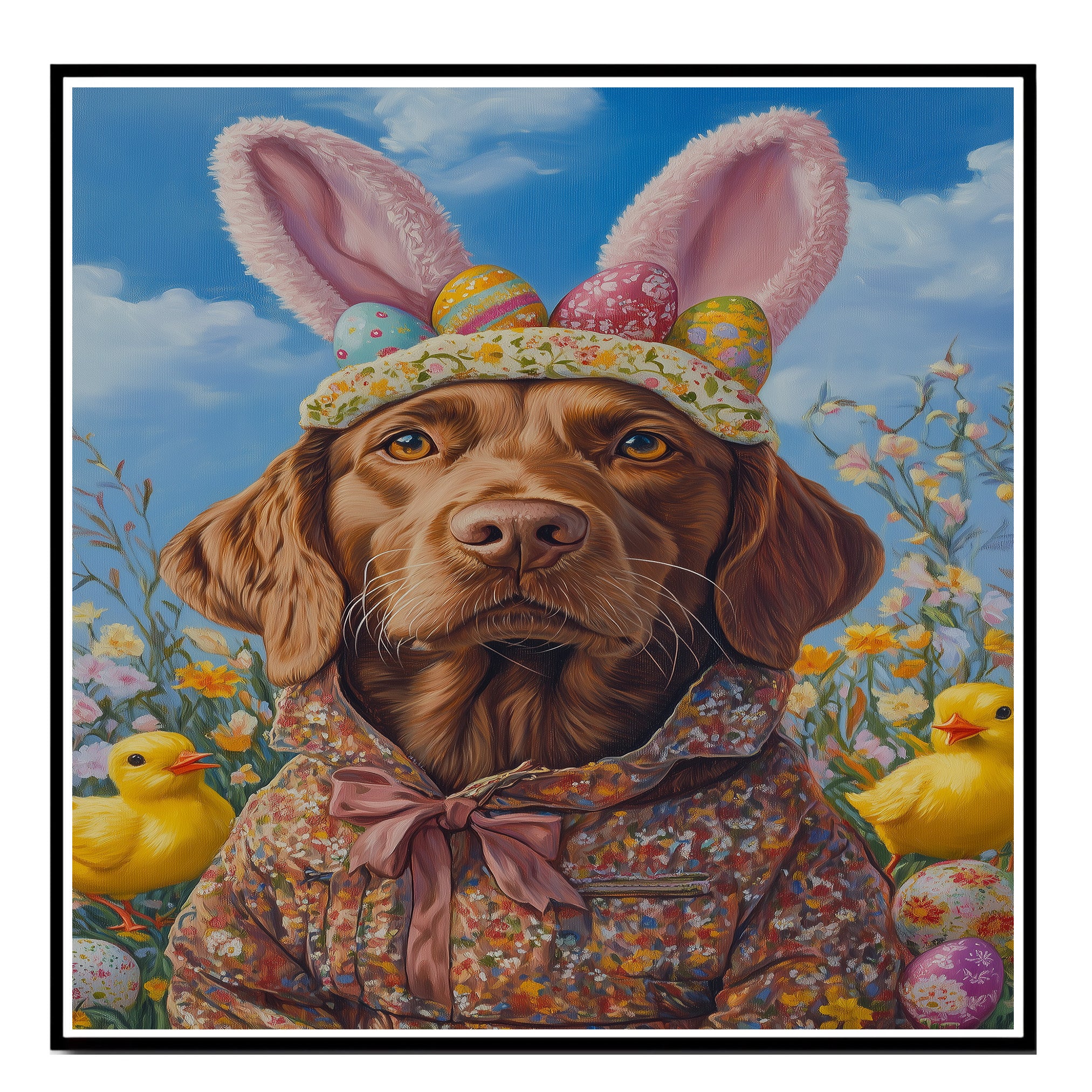 Festive Chesapeake Bay Retriever in Seasonal Attire - Adorable Springtime Artwork on Canvas or Print