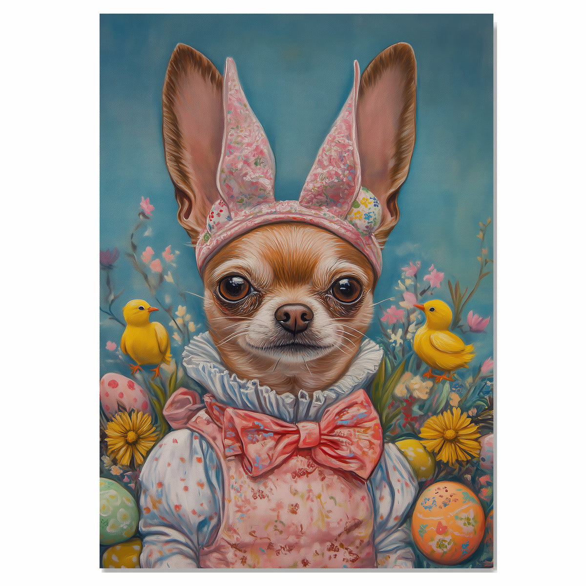 Tiny Springtime Pup: Adorable Chihuahua Dressed for a Festive Holiday on Canvas Wrap, Framed Print, or Rolled Artwork