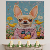 Festive Chihuahua in a Charming Easter Ensemble on Canvas Wrap, Framed Print, or Rolled Artwork