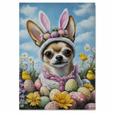 Easter Charm: Cute Chihuahua in a Festive Outfit on Canvas Wrap, Framed Print, or Rolled Artwork