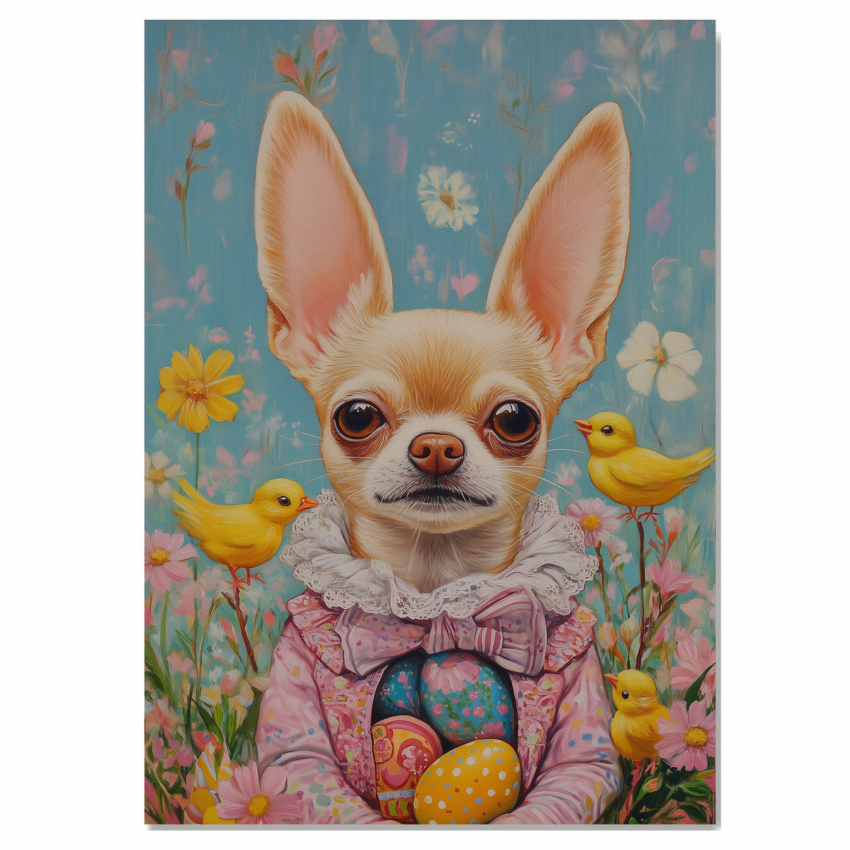 Festive Chihuahua in a Charming Easter Ensemble on Canvas Wrap, Framed Print, or Rolled Artwork