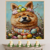 Easter Chow Chow Art, Cute Pet Portrait for Spring Home Decor, Holiday Gifts for Dog Lovers, Dog Wall Art on Canvas Wrap, Framed Print, or Rolled Artwork