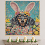 Dachshund in Easter Apparel, Cute Pet Portrait for Spring Home Decor, Holiday Gifts for Dog Lovers, Dog Wall Art on Canvas Wrap, Framed Print, or Rolled Artwork