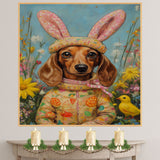 Easter Dachshund Art, Cute Pet Portrait for Spring Home Decor, Holiday Gifts for Dog Lovers, Dog Wall Art on Canvas Wrap, Framed Print, or Rolled Artwork