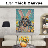 Dachshund in Easter Apparel, Cute Pet Portrait for Spring Home Decor, Holiday Gifts for Dog Lovers, Dog Wall Art on Canvas Wrap, Framed Print, or Rolled Artwork
