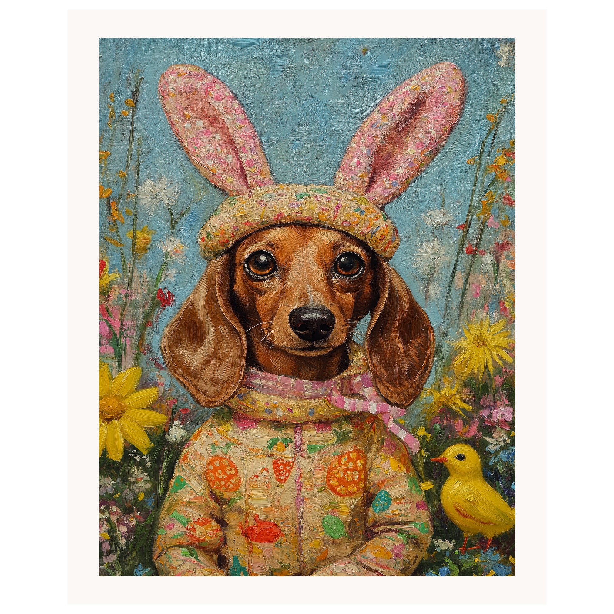 Easter Dachshund Art, Cute Pet Portrait for Spring Home Decor, Holiday Gifts for Dog Lovers, Dog Wall Art on Canvas Wrap, Framed Print, or Rolled Artwork